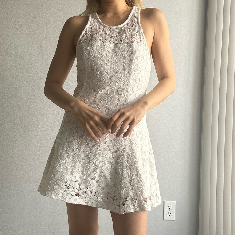Vintage Hollister Lace Round Neck Racerback Fit & Flare A-line Dress in White